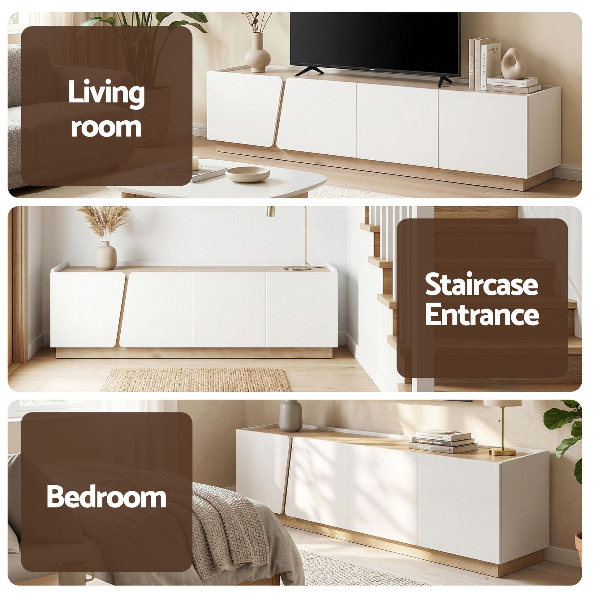 Artiss 180cm TV Unit Storage Cabinet Living Room White & Pine Awezingly
