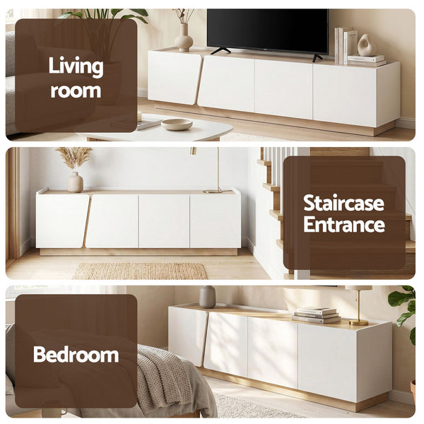 Artiss 180cm TV Unit Storage Cabinet Living Room White & Pine Awezingly