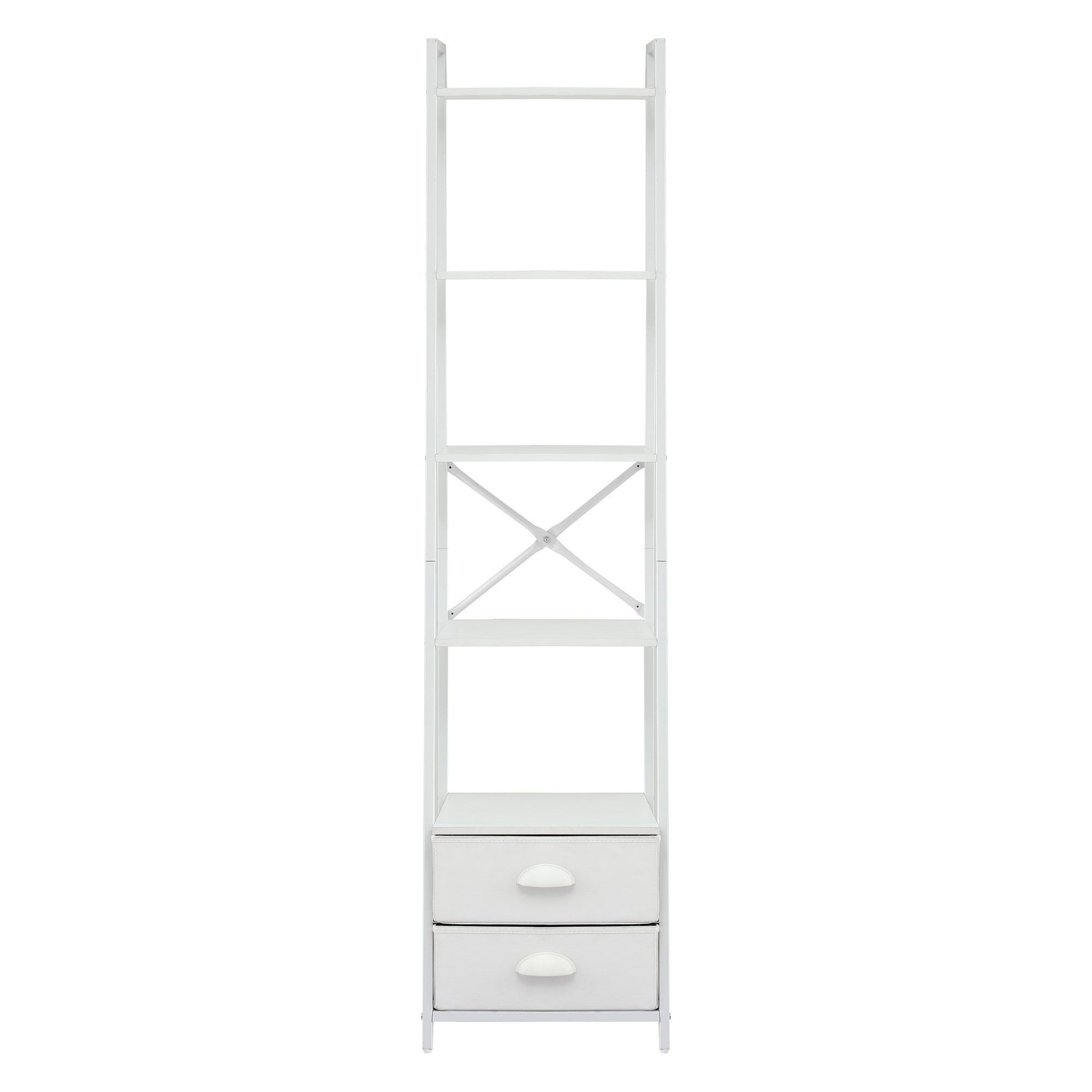 Artiss 5 Tier Bookshelf Ladder Bookcase with Fabric Drawers Display Rack White Awezingly