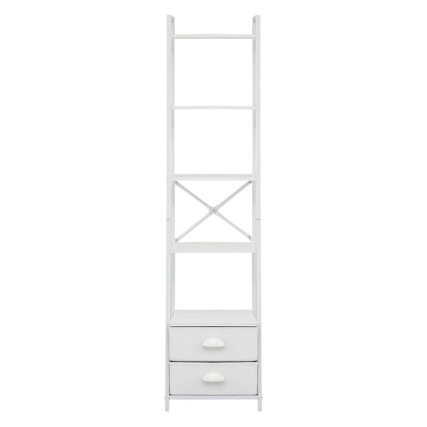 Artiss 5 Tier Bookshelf Ladder Bookcase with Fabric Drawers Display Rack White Awezingly