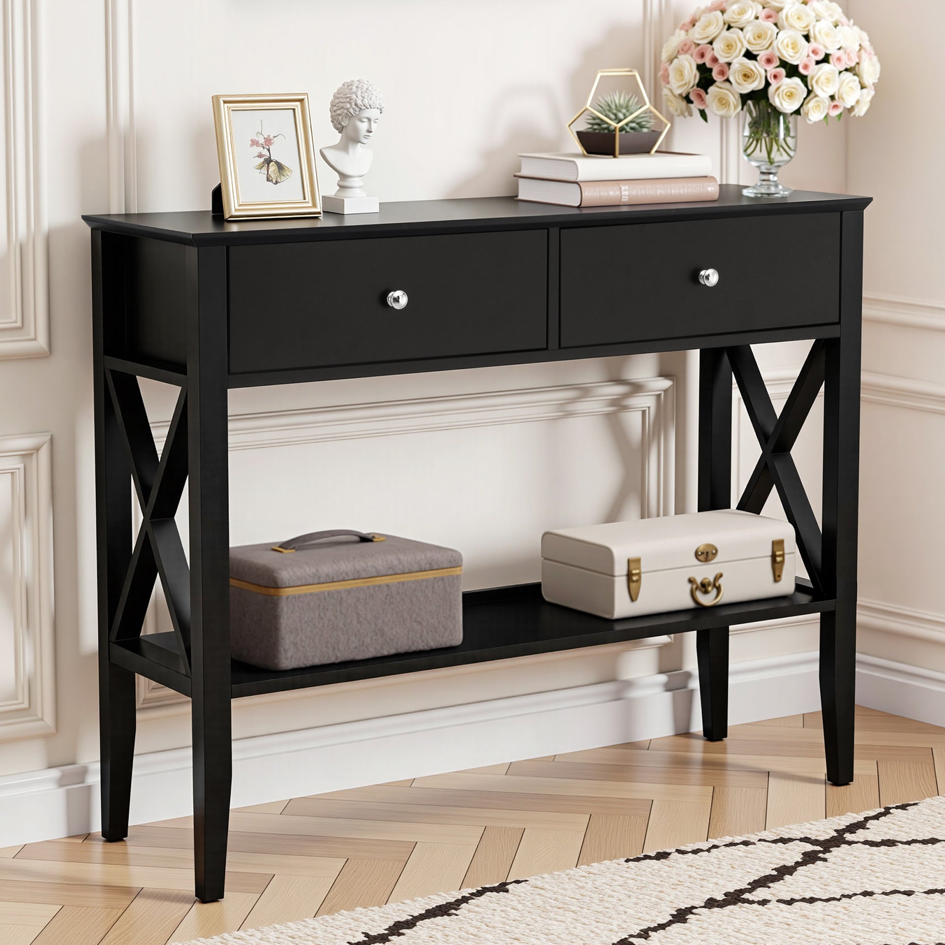 Artiss Console Table 2 Drawers 100CM Black Artiss