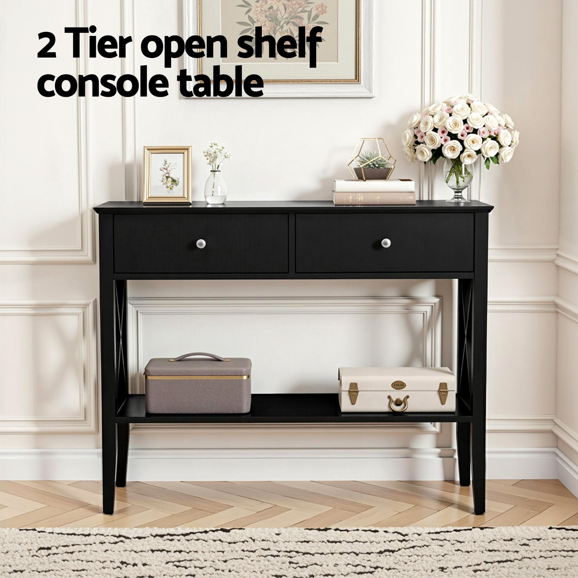 Artiss Console Table 2 Drawers 100CM Black Artiss