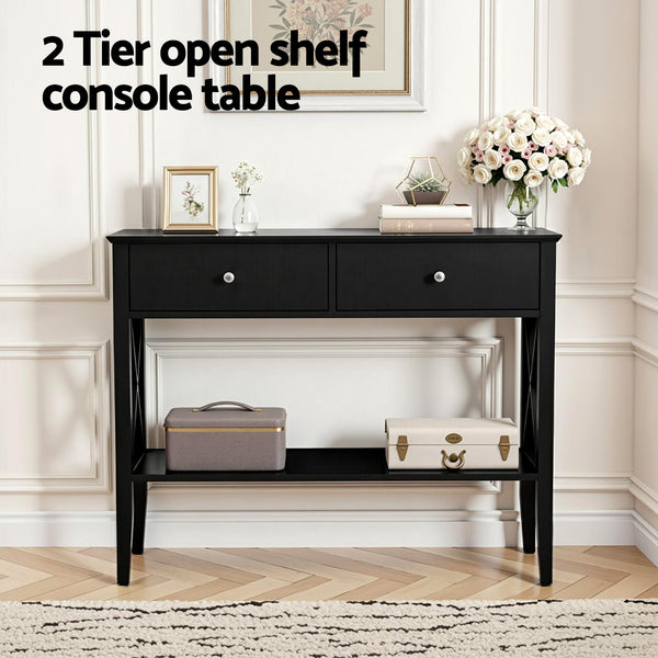 Artiss Console Table 2 Drawers 100CM Black Artiss