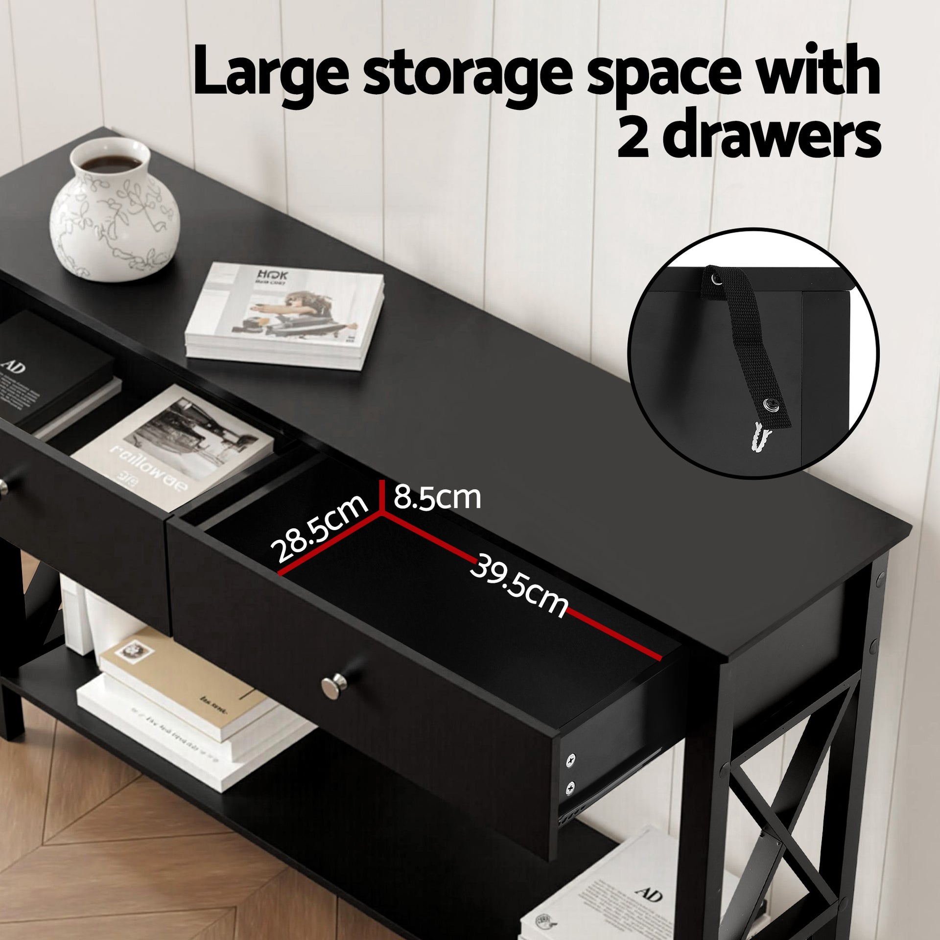 Artiss Console Table 2 Drawers 100CM Black Artiss