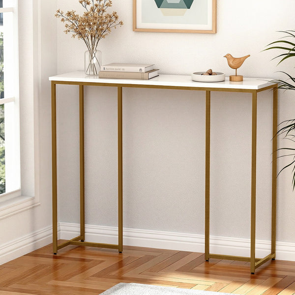 Artiss Console Table Marble Effect White&Gold Awezingly