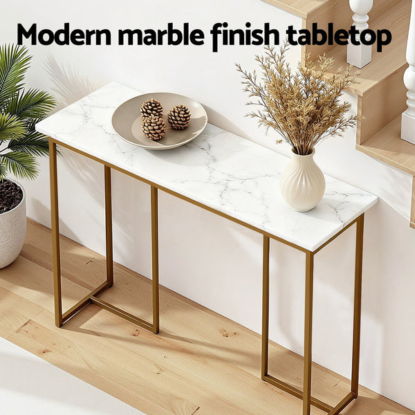 Artiss Console Table Marble Effect White&Gold Awezingly