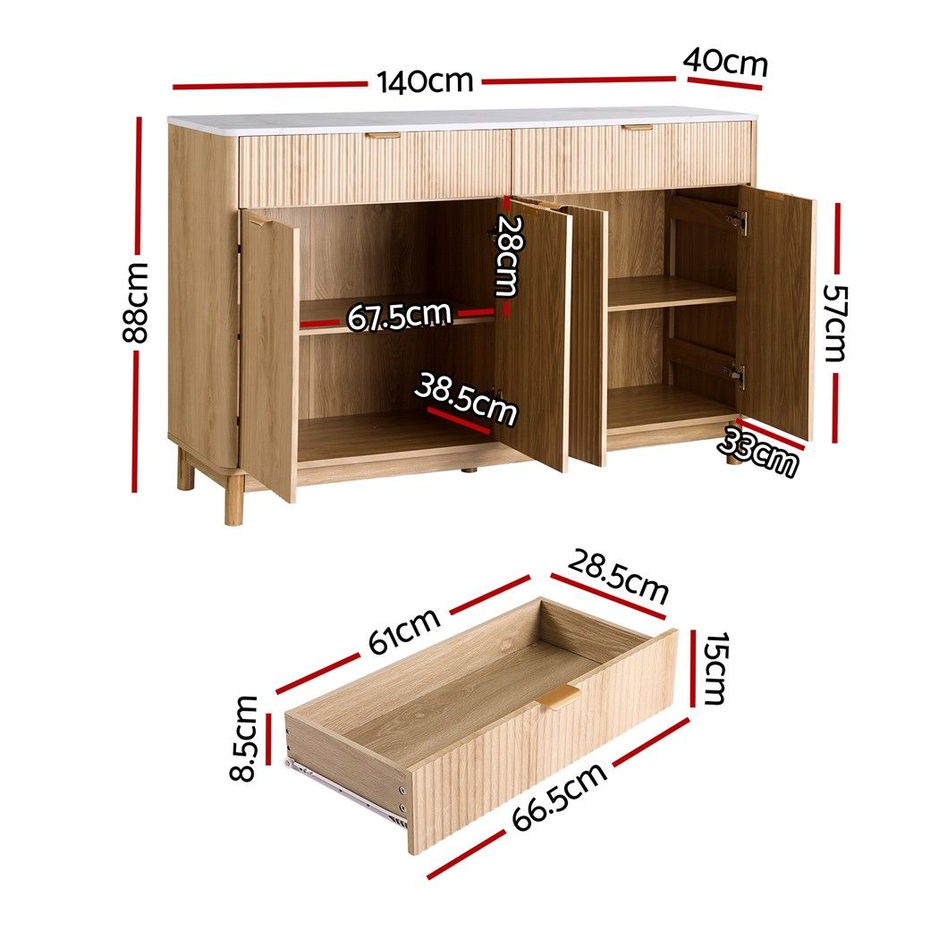 Artiss Buffet Sideboard Cabinet Kitchen Storage Cupboard Marble 2 Drawers Pine Artiss