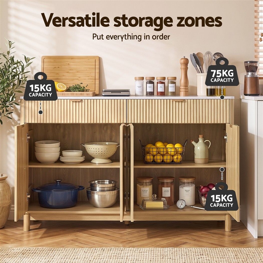 Artiss Buffet Sideboard Cabinet Kitchen Storage Cupboard Marble 2 Drawers Pine Artiss