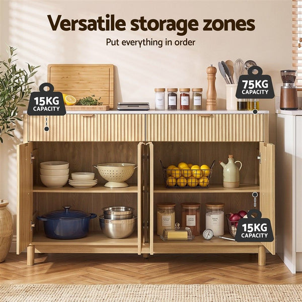 Artiss Buffet Sideboard Cabinet Kitchen Storage Cupboard Marble 2 Drawers Pine Artiss