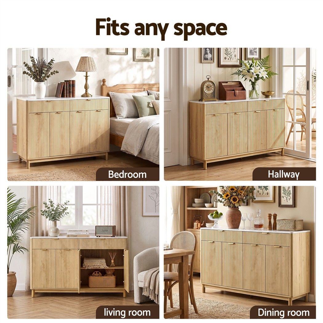 Artiss Buffet Sideboard Cabinet Kitchen Storage Cupboard Marble 2 Drawers Pine Artiss
