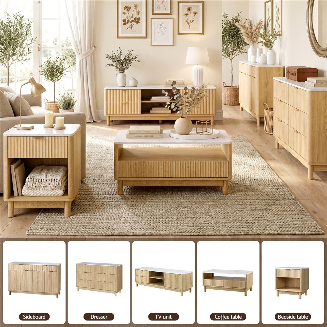 Artiss Buffet Sideboard Cabinet Kitchen Storage Cupboard Marble 2 Drawers Pine Artiss
