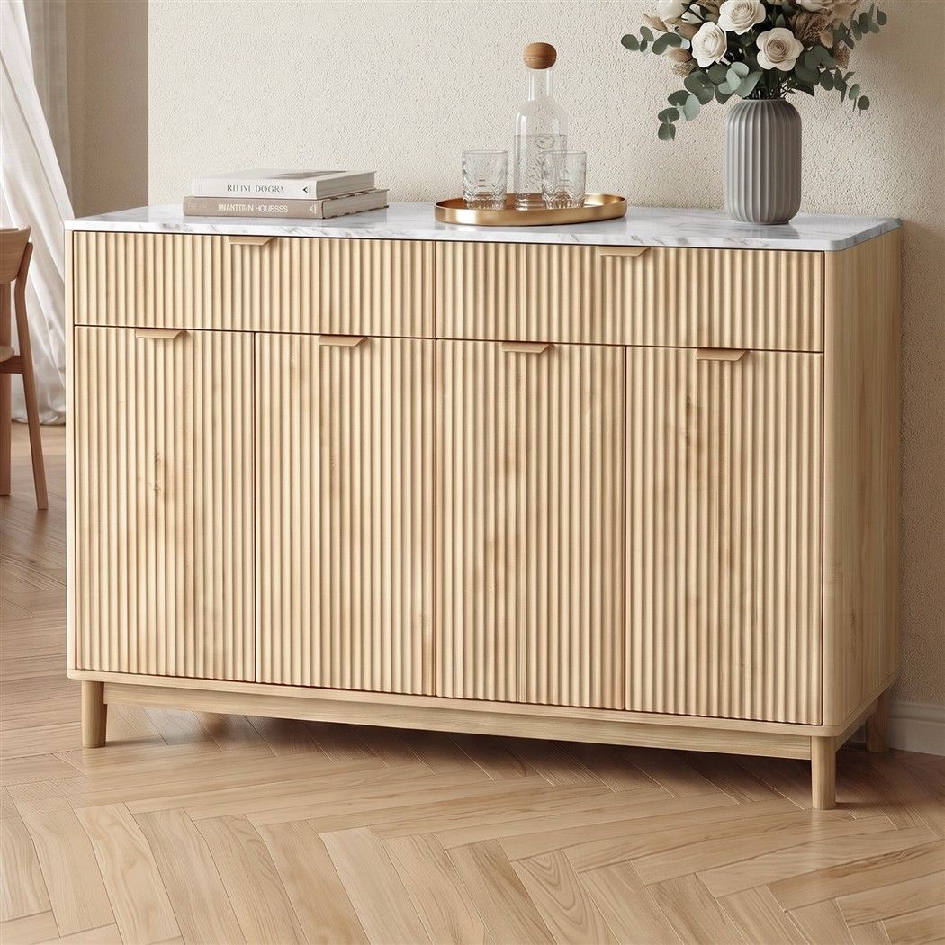 Artiss Buffet Sideboard Cabinet Kitchen Storage Cupboard Marble 2 Drawers Pine Artiss