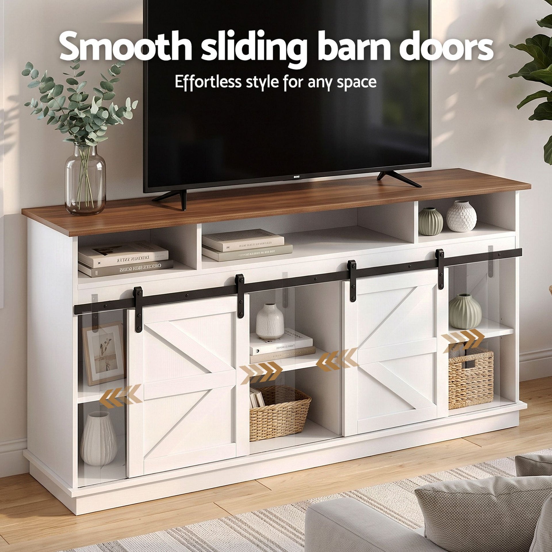 Artiss Buffet Sideboard Cabinet 150cm 3-Tier Kitchen Storage Sliding Doors White Awezingly