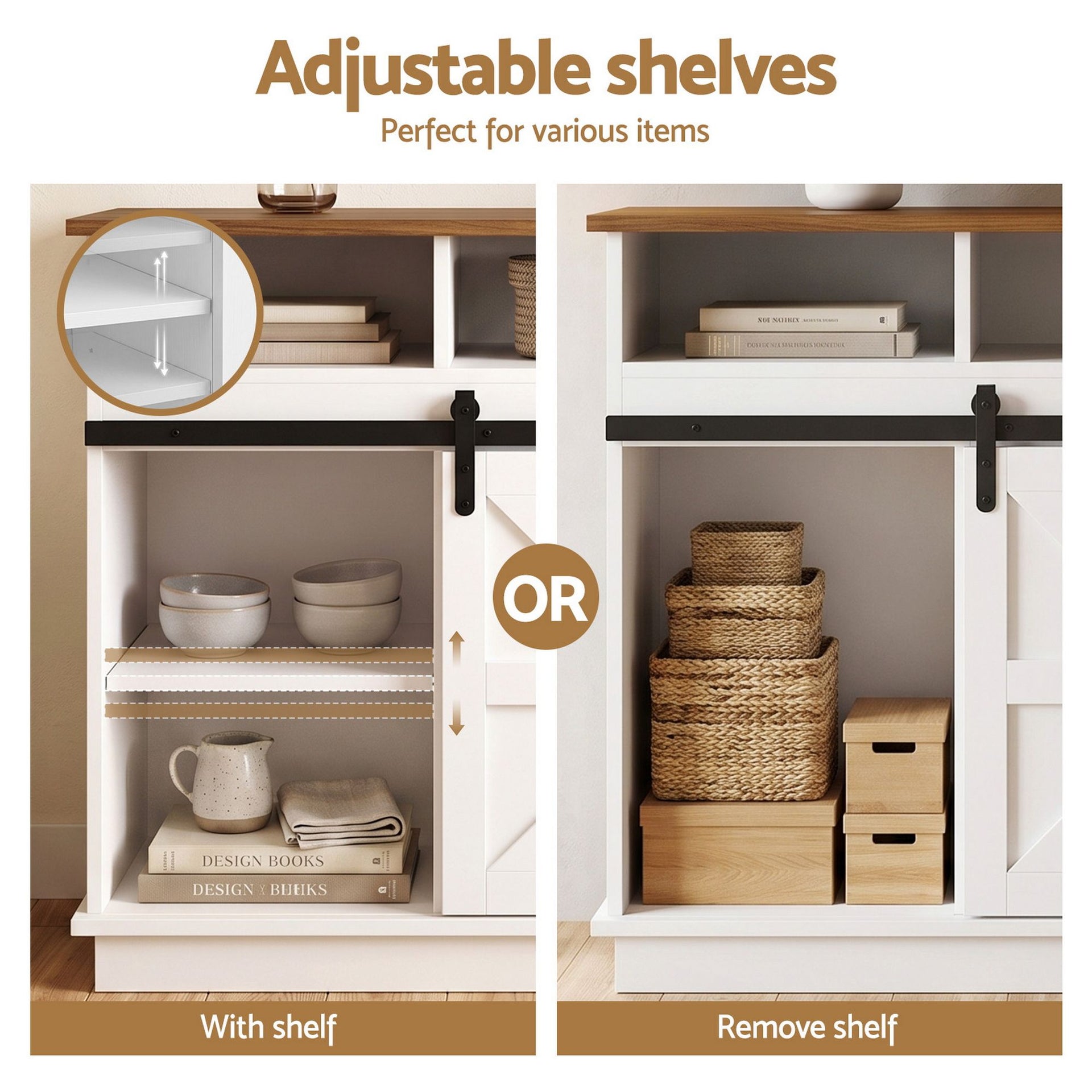 Artiss Buffet Sideboard Cabinet 150cm 3-Tier Kitchen Storage Sliding Doors White Awezingly