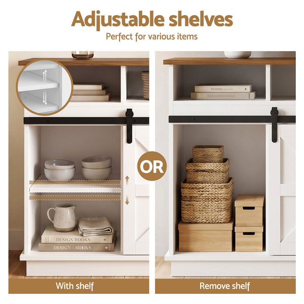 Artiss Buffet Sideboard Cabinet 150cm 3-Tier Kitchen Storage Sliding Doors White Awezingly