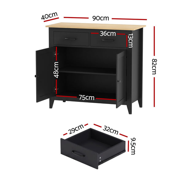 Artiss Buffet Sideboard Cabinet Kitchen Storage Cupboard Pantry 2 Drawers Black Awezingly