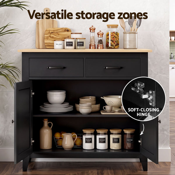 Artiss Buffet Sideboard Cabinet Kitchen Storage Cupboard Pantry 2 Drawers Black Awezingly