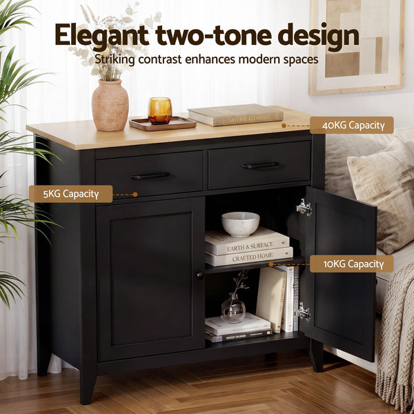 Artiss Buffet Sideboard Cabinet Kitchen Storage Cupboard Pantry 2 Drawers Black Awezingly