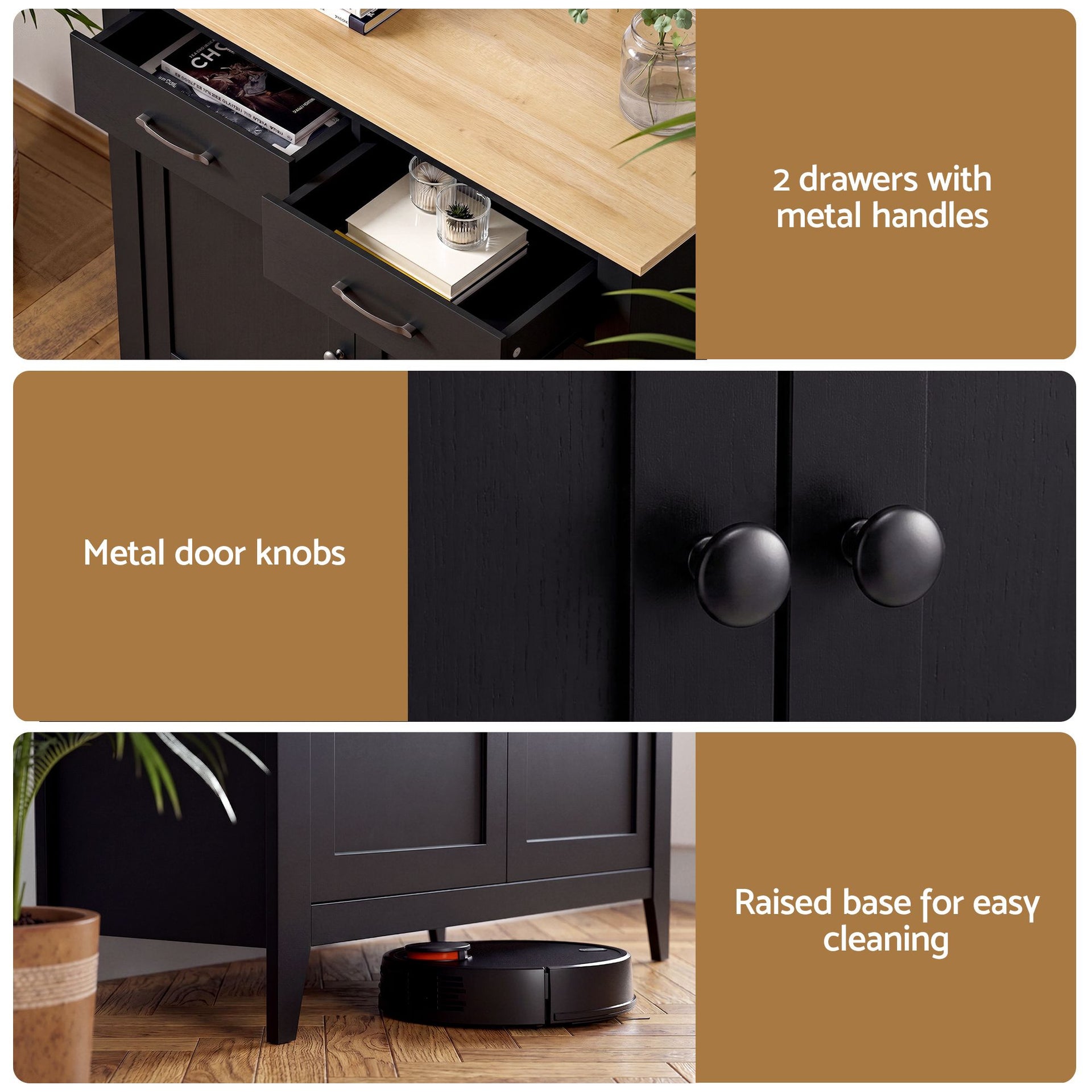 Artiss Buffet Sideboard Cabinet Kitchen Storage Cupboard Pantry 2 Drawers Black Awezingly