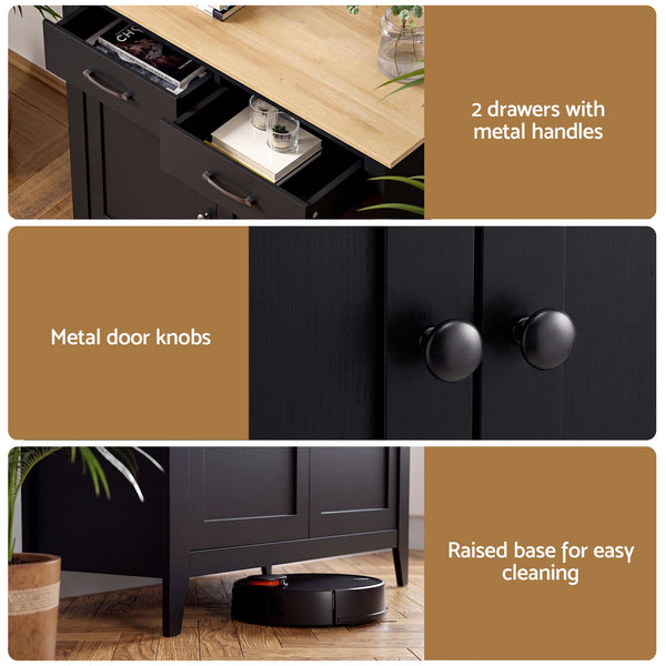 Artiss Buffet Sideboard Cabinet Kitchen Storage Cupboard Pantry 2 Drawers Black Awezingly