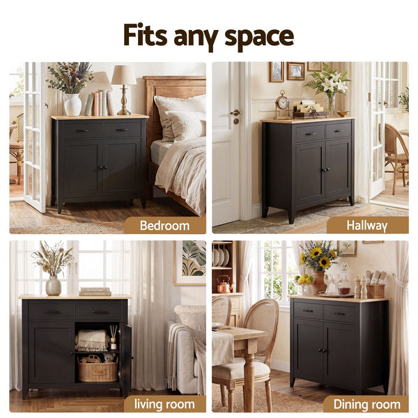 Artiss Buffet Sideboard Cabinet Kitchen Storage Cupboard Pantry 2 Drawers Black Awezingly