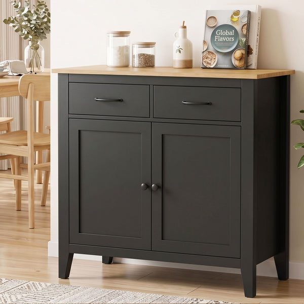 Artiss Buffet Sideboard Cabinet Kitchen Storage Cupboard Pantry 2 Drawers Black Awezingly