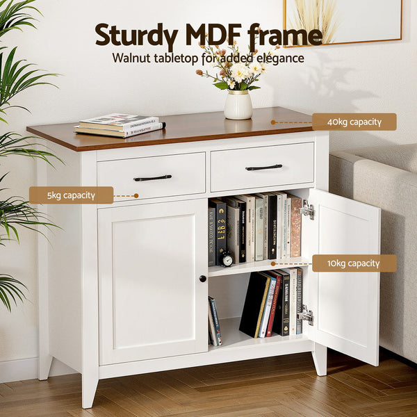 Artiss Buffet Sideboard Storage Cabinet Kitchen Cupboard Hallway 2 Drawers White Awezingly