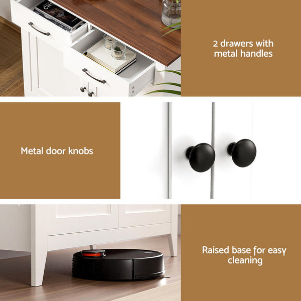 Artiss Buffet Sideboard Storage Cabinet Kitchen Cupboard Hallway 2 Drawers White Awezingly