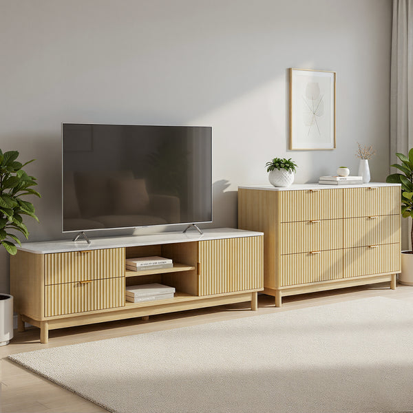 Artiss TV Unit & Chest of Drawers Set Solid Wood Legs Pine Awezingly