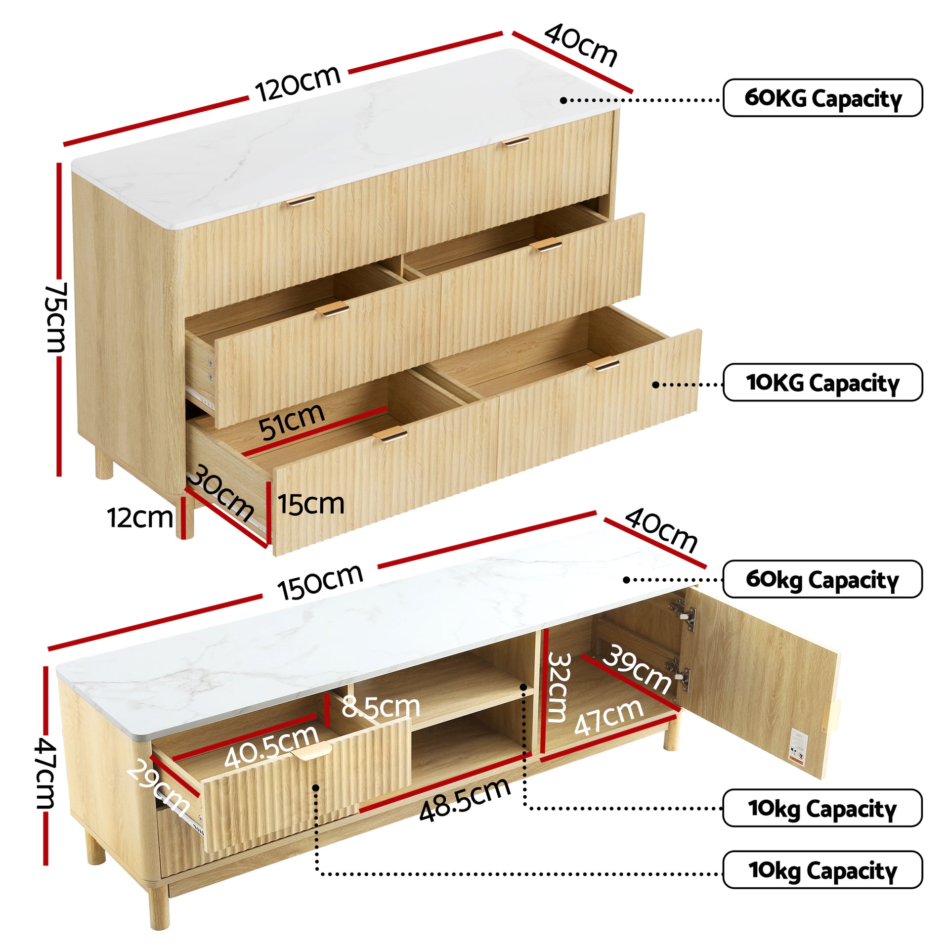 Artiss TV Unit & Chest of Drawers Set Solid Wood Legs Pine Awezingly