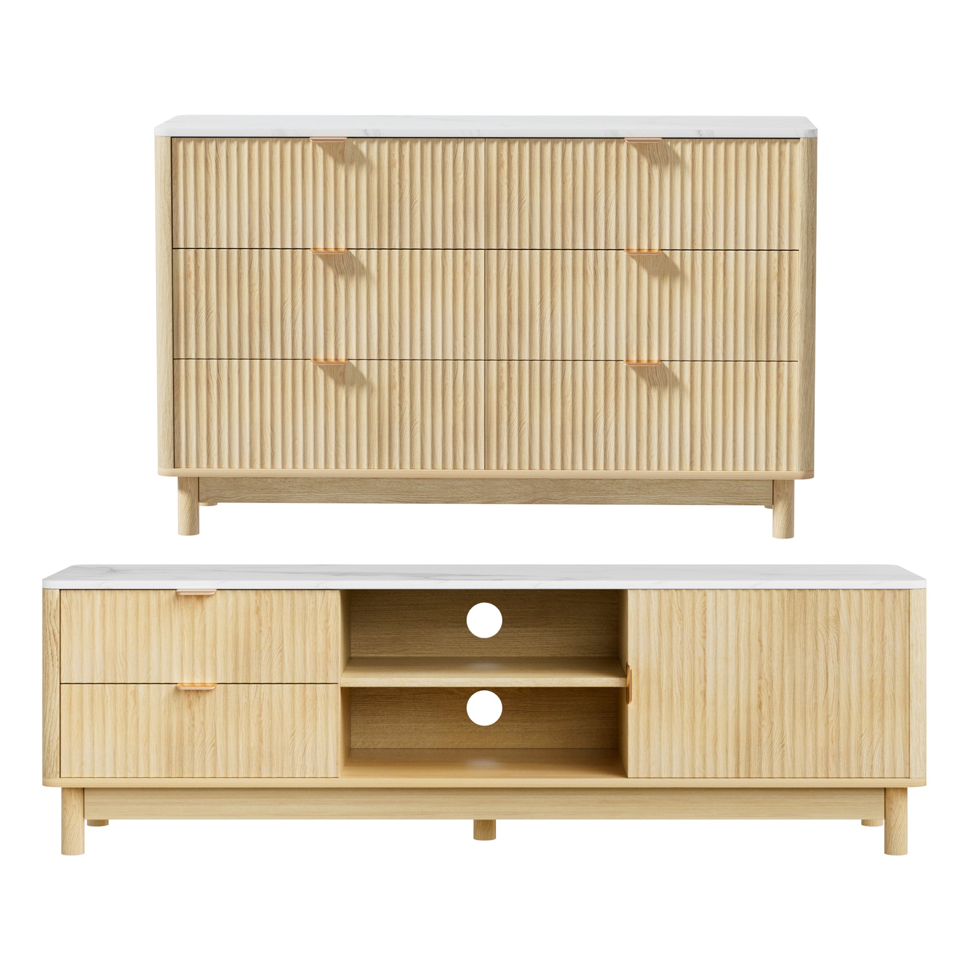 Artiss TV Unit & Chest of Drawers Set Solid Wood Legs Pine Awezingly