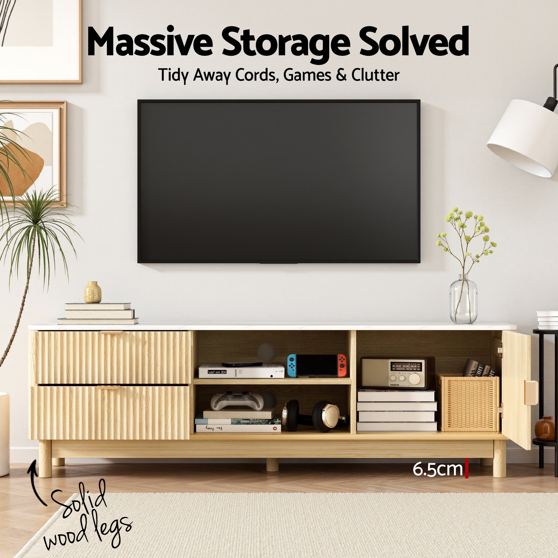 Artiss TV Unit & Chest of Drawers Set Solid Wood Legs Pine Awezingly