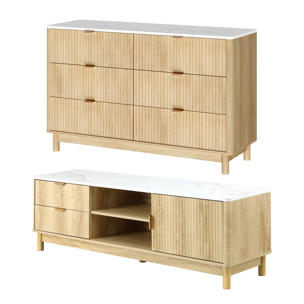 Artiss TV Unit & Chest of Drawers Set Solid Wood Legs Pine Awezingly