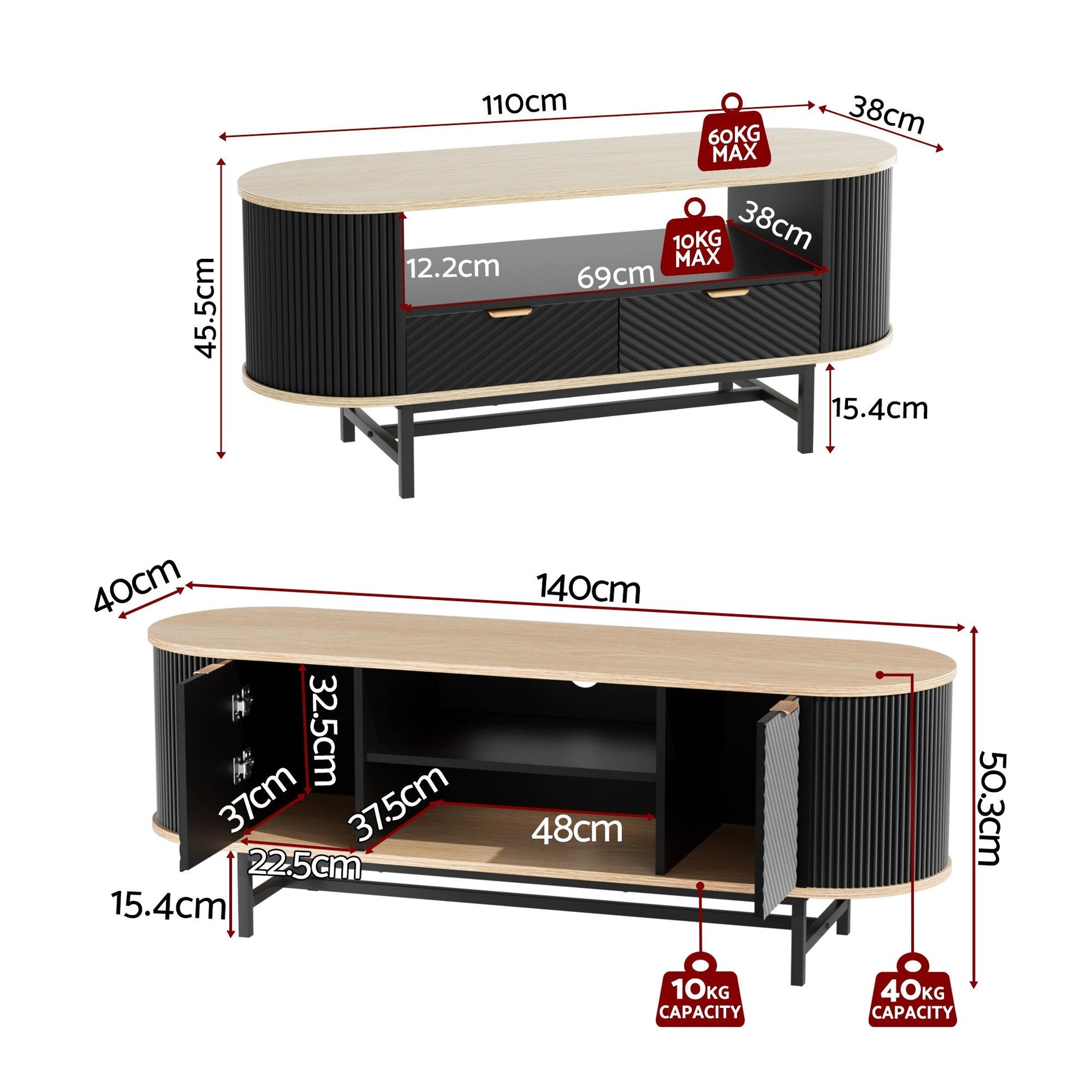 Artiss TV Unit & Coffee Table Set Storage Drawers Shelves Black Pine Awezingly