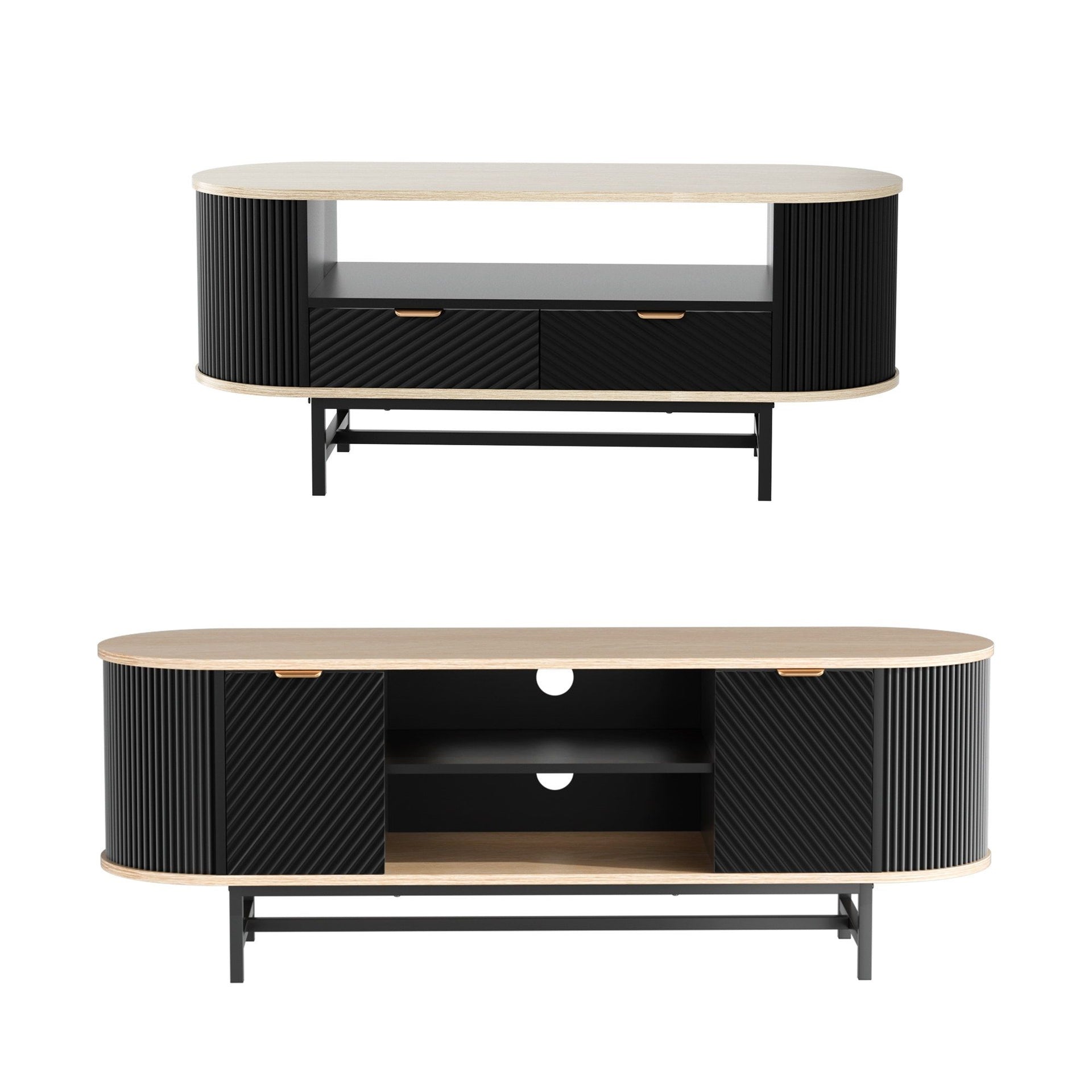 Artiss TV Unit & Coffee Table Set Storage Drawers Shelves Black Pine Awezingly