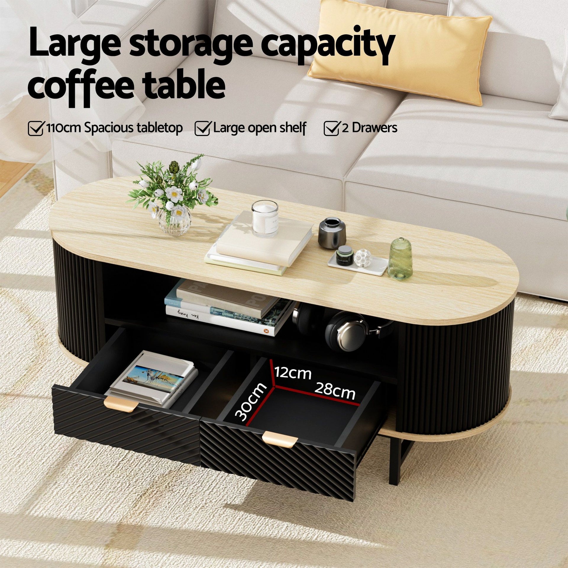Artiss TV Unit & Coffee Table Set Storage Drawers Shelves Black Pine Awezingly