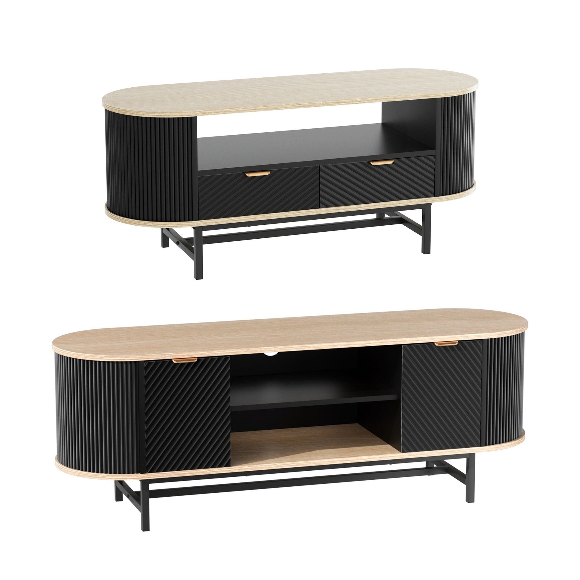 Artiss TV Unit & Coffee Table Set Storage Drawers Shelves Black Pine Awezingly