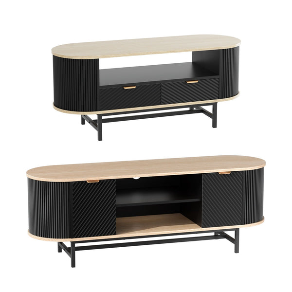 Artiss TV Unit & Coffee Table Set Storage Drawers Shelves Black Pine Awezingly