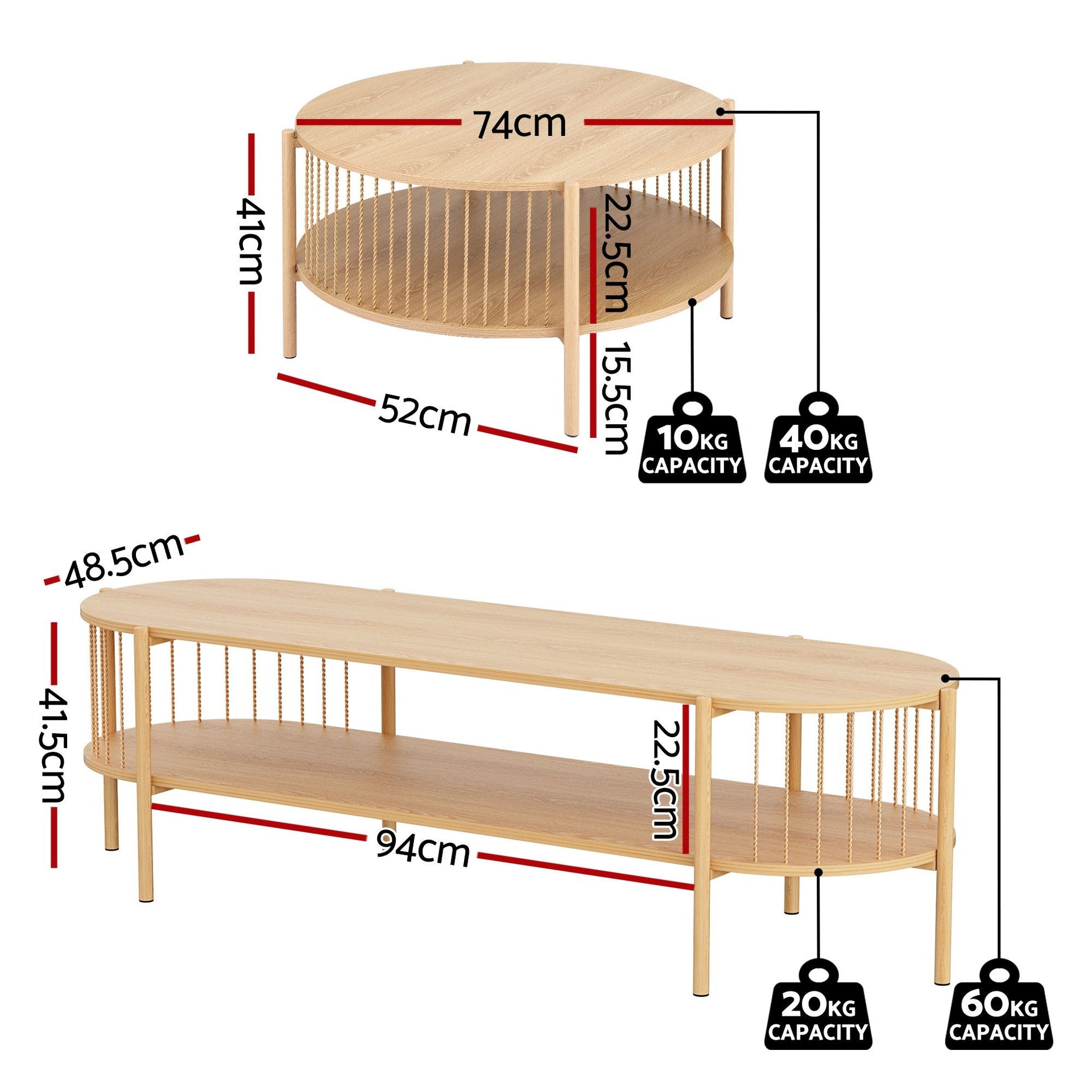 Artiss TV Unit & Coffee Table Set Storage Shelf Pine Awezingly