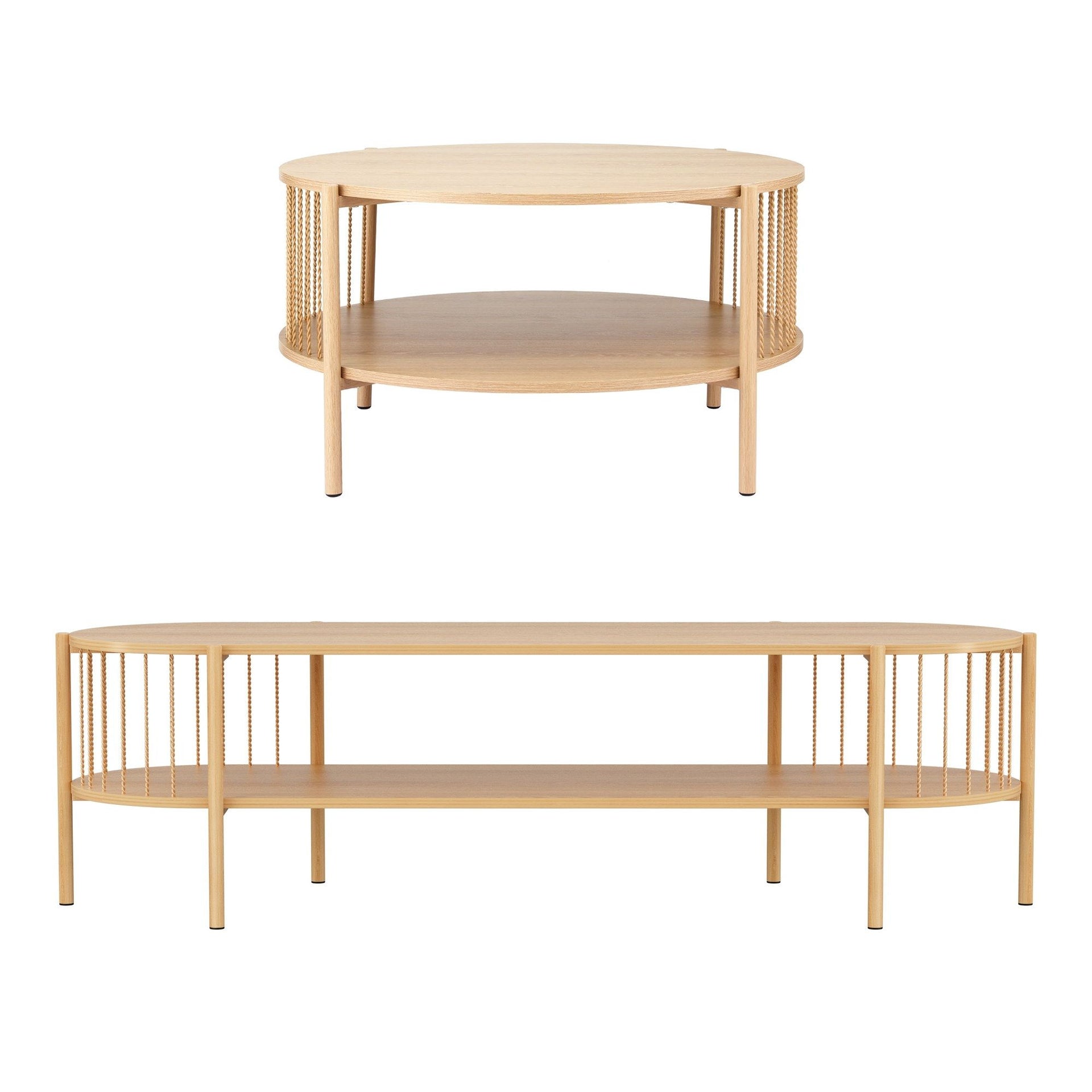 Artiss TV Unit & Coffee Table Set Storage Shelf Pine Awezingly