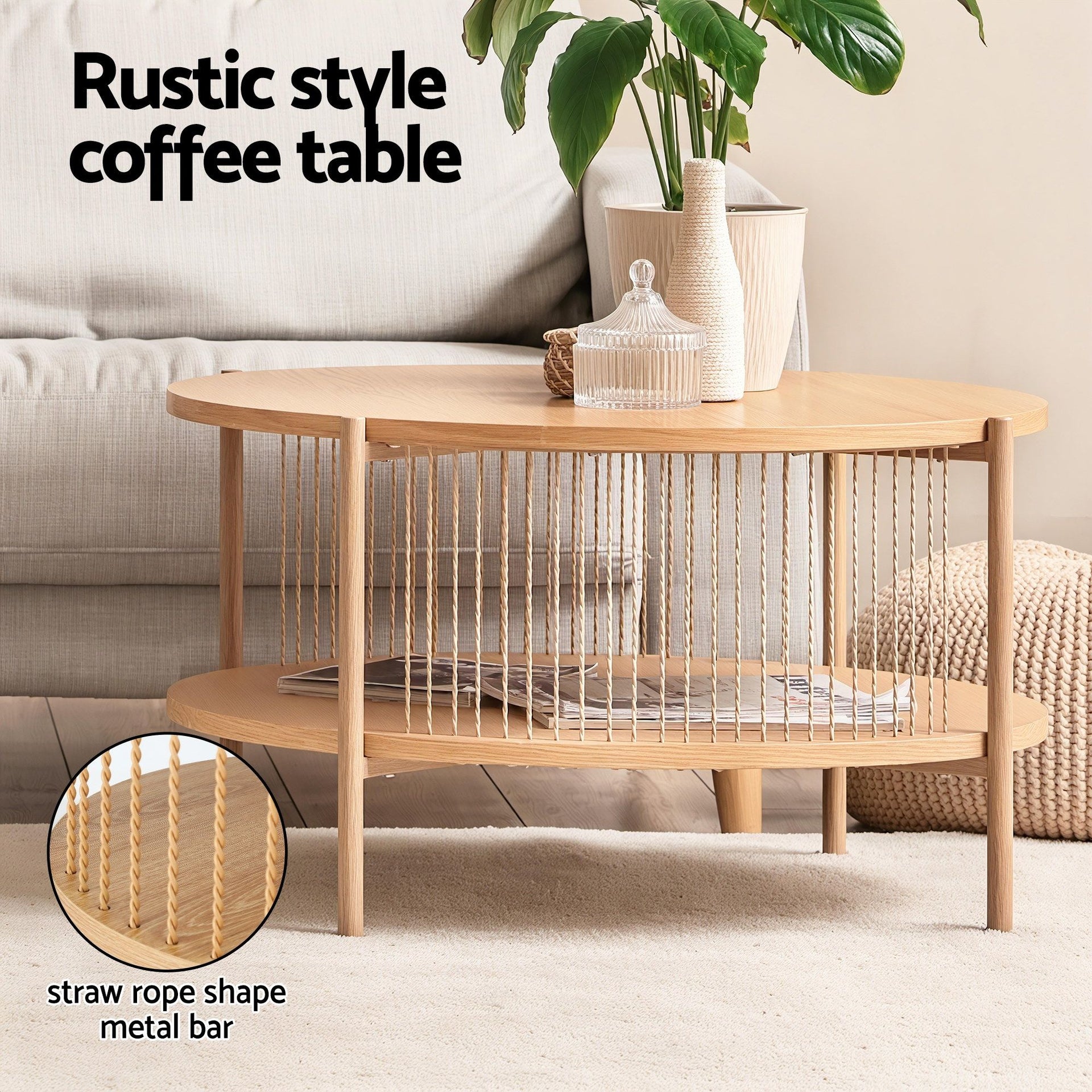 Artiss TV Unit & Coffee Table Set Storage Shelf Pine Awezingly