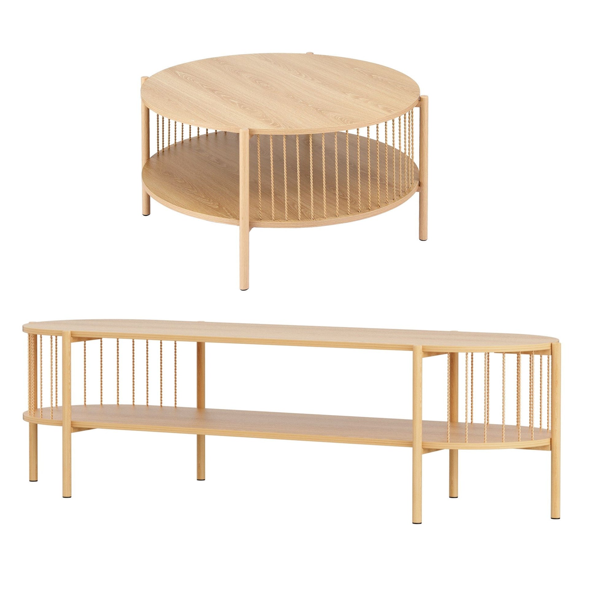Artiss TV Unit & Coffee Table Set Storage Shelf Pine Awezingly
