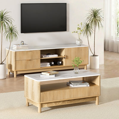 Artiss TV Unit & Coffee Table Set Storage Drawers Pine