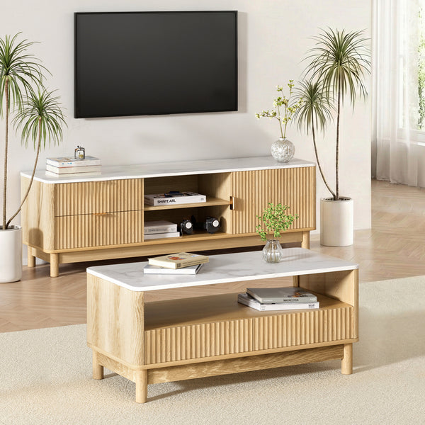 Artiss TV Unit & Coffee Table Set Storage Drawers Pine Awezingly