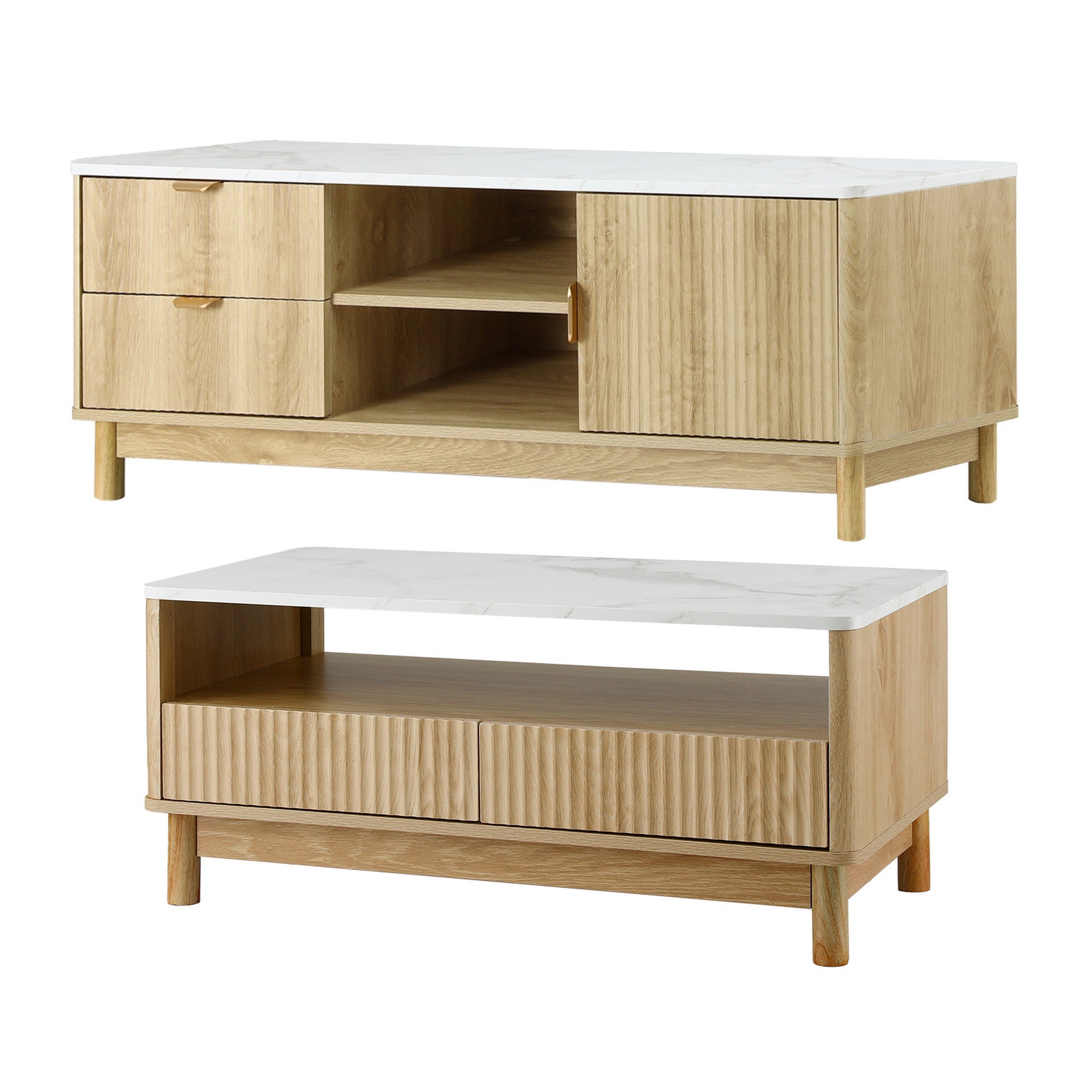 Artiss TV Unit & Coffee Table Set Storage Drawers Pine Awezingly