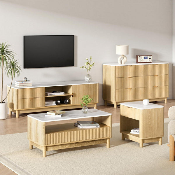 Artiss TV Unit & Coffee Table Set Storage Drawers Pine Awezingly