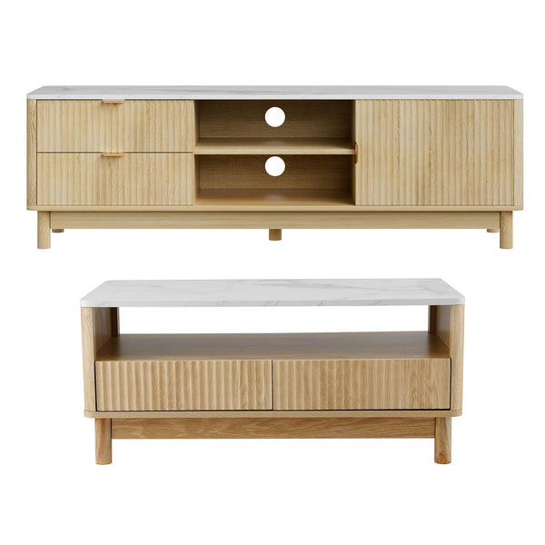 Artiss TV Unit & Coffee Table Set Storage Drawers Pine Awezingly