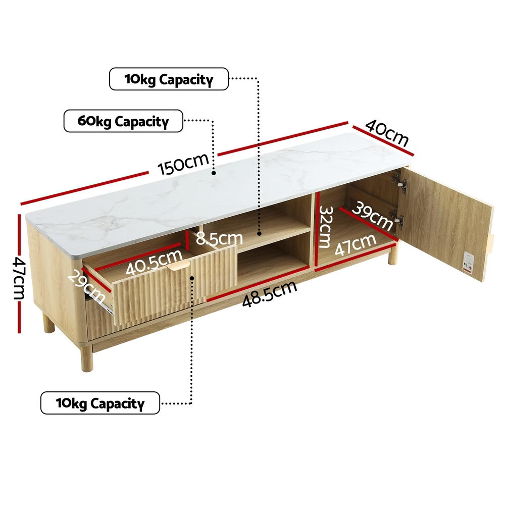 Artiss TV Unit Entertainment Unit Storage Drawer Shelf 150cm Pine Awezingly