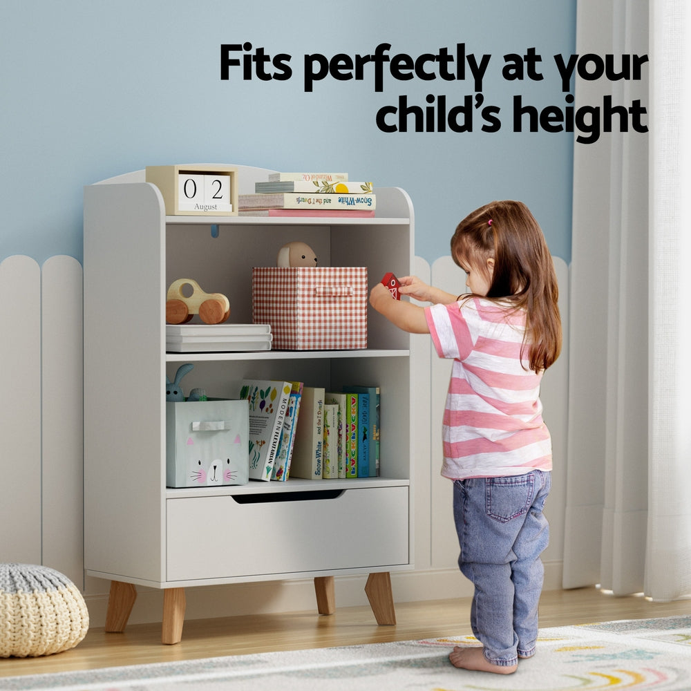 Keezi Kids Bookshelf 3 Tiers Storage Children Bookcase Toys Organiser Drawer Keezi