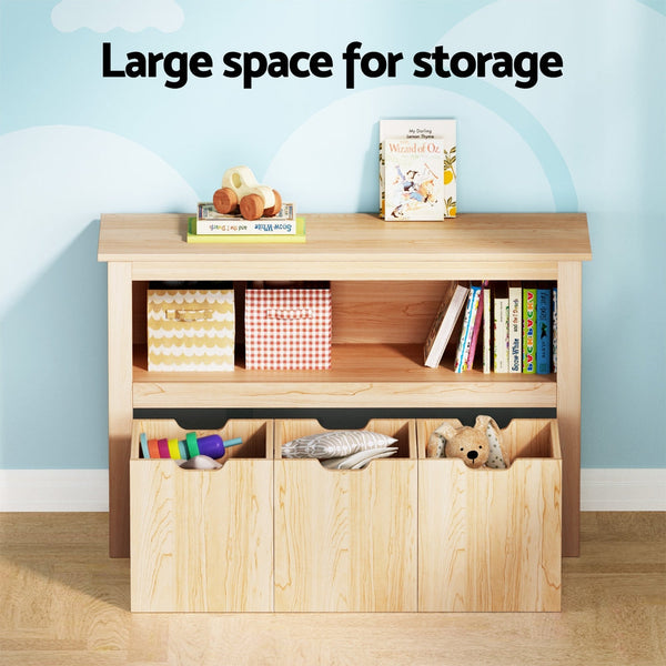 Keezi Kids Bookshelf 3 Drawers Storage Children Bookcase Toy Organiser Display Wooden Awezingly